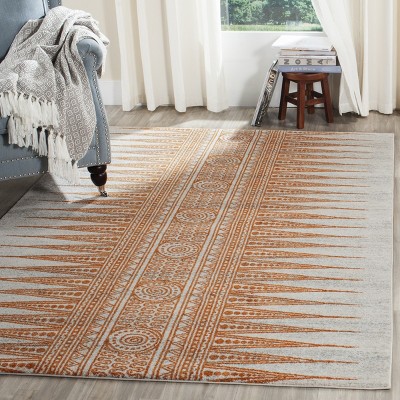Ivory and Burnt Orange Bohemian Wool Area Rug