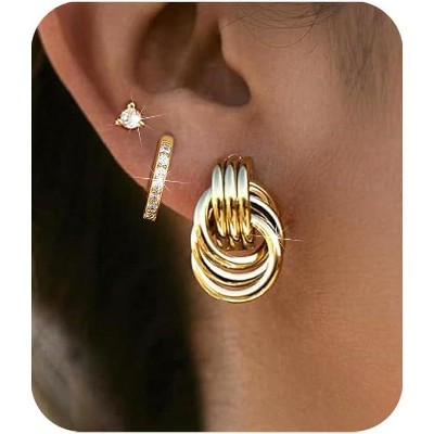 3Pairs Gold Hoop Earrings Set for Women Trendy Chunky Huggie Dainty Earrings Jewelry for Women Teens