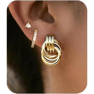 3Pairs Gold Hoop Earrings Set for Women Trendy Chunky Huggie Dainty Earrings Jewelry for Women Teens - 1 of 4