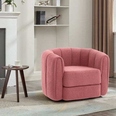 Coolbibila 360° Modern Teddy Fabric Upolstered Round Swiel Accent Chair,Comfy Living Room Bedroom Swiel Barrel Armchair,Single Seater Sofa