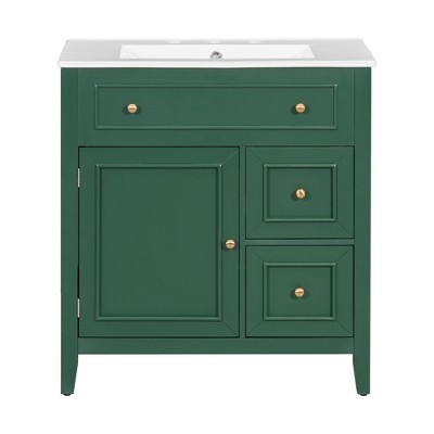 Vynxaria 30" Bathroom Vanities Green Vanity Cabinet with Door & Dual Drawers