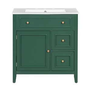 Vynxaria 30" Bathroom Vanities Green Vanity Cabinet with Door & Dual Drawers - 1 of 4