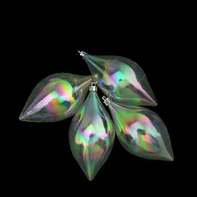 Northlight 4ct Clear Shatterproof Iridescent Christmas Teardrop Finial Ornaments 5.25"