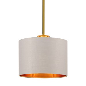 LamQee Drum Shaded Chandelier Modern Gray and Gold Hanging Ceiling Light for Kitchen Island Dining Room - 1 of 4