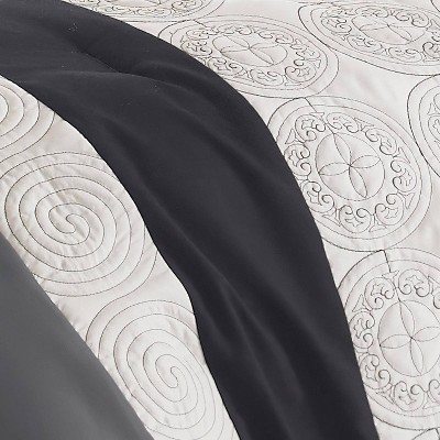 Elsie Gray and Black 7-Piece Queen Comforter Set