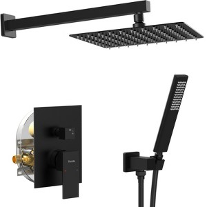 SEVOBAL Shower Faucets, Complete Shower System with Rainfall Shower Head and Pressure Balance Valve, Black, 16"*13"*6.8" - 1 of 4