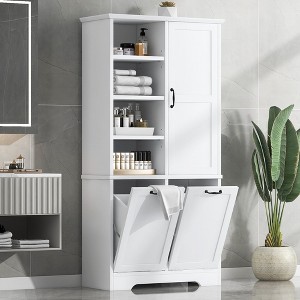 Bathroom Storage Cabinet with Doors and Drawers, Tilt-Out Laundry Hamper, Multiple Storage Space, Freestanding Style, Open Shelve, Adjustable Shelf - 1 of 4