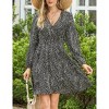 Women's Long Sleeve Smocked Mini Dress Leopard Print Waist Wrap V Neck Chiffon Casual Work Party Dress - 4 of 4