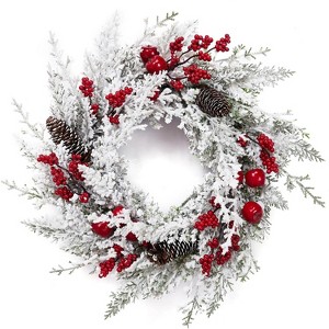 18 In Christmas Wreath for Front Door,Snow Flocked Christmas Wreath, Xmas Door Wreath for Door Fireplace Wall Window - 1 of 4