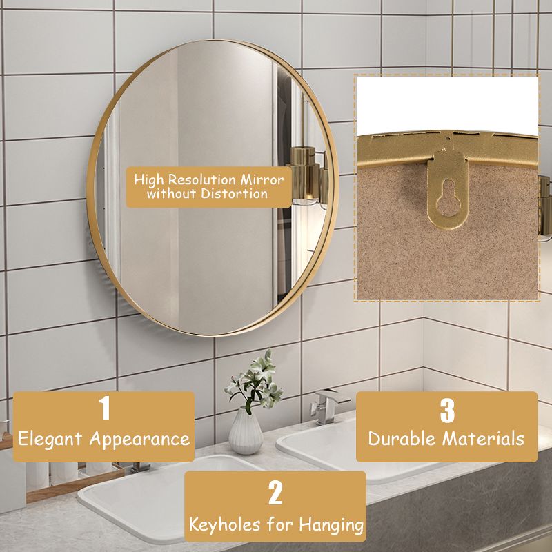 27.5''Modern Metal Wall-Mounted Round Mirror for Bathroom Entryway Gold, 3 of 11