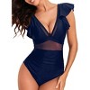 Women's Mesh Flutter Sleeve 1 Piece Swimsuit Sheer Detail Monokini with Ruffle Sleeves - 4 of 4