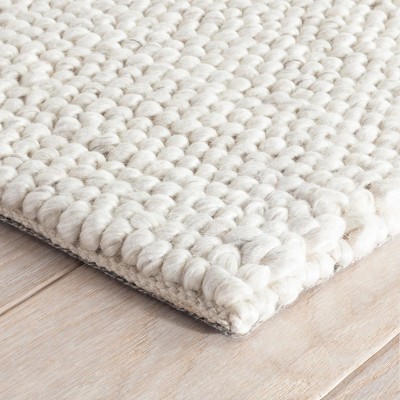 Ivory Handwoven Wool and Viscose Rectangular Rug, 3' x 5'