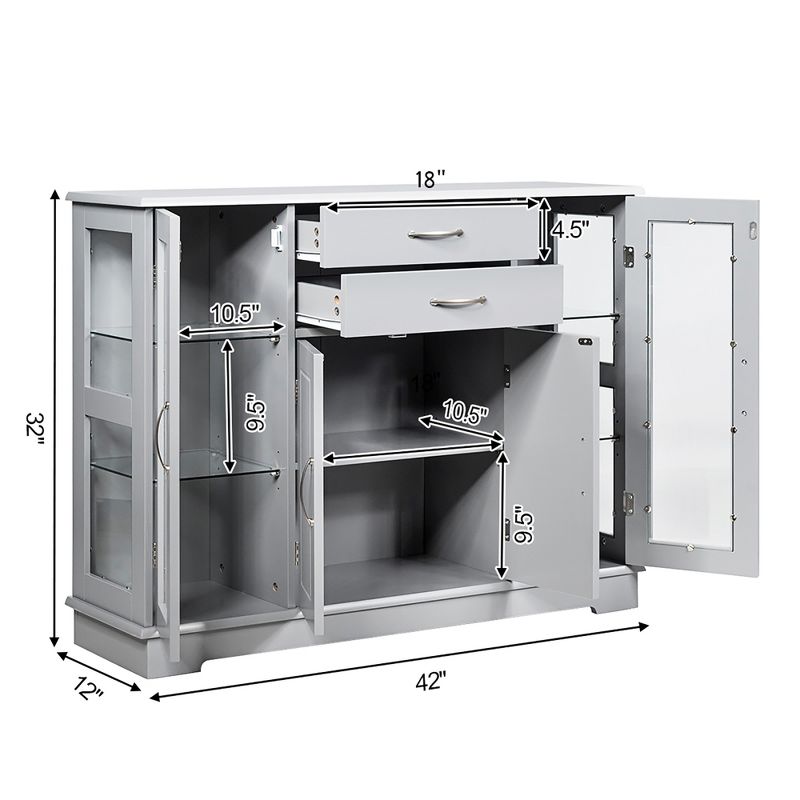 Costway Sideboard Buffet Server Storage 32'' Cabinet W/ 2 Drawers 3 Cabinets Cupboard Grey, 2 of 4