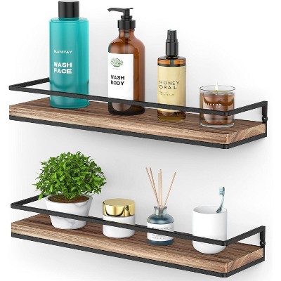 Attop Meangood Floating Shelves Wall Mounted Set of 2, Rustic Wood Wall Storage Shelves