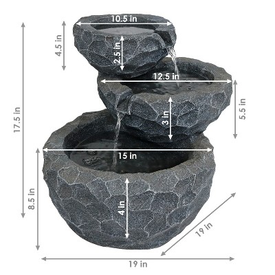 Gray Polyresin 3-Tier Solar Powered Outdoor Fountain