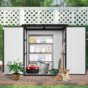 5x3FT Outdoor Storage Shed with Floor, Resin Garden Organizer Tool House with Lockable Door, Utility Tool Storage Shed for Backyard Garden Patio Lawn - 1 of 4