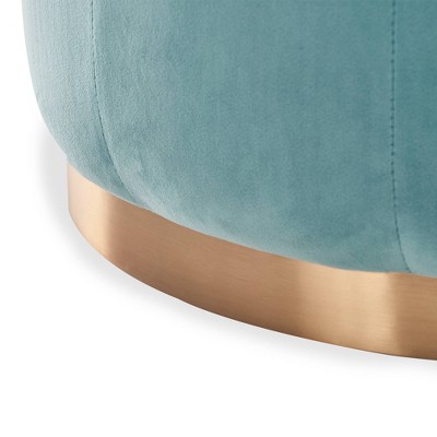 Teal Velvet Tufted Round Ottoman with Gold Base