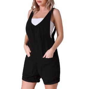 INSPIRE CHIC Women's Denim Romper Sleeveless Casual Loose Jean Overall Shorts with Pocket - 1 of 4