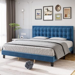 Modern Upholstered Platform Bed with Button Tufted Headboard - 1 of 4