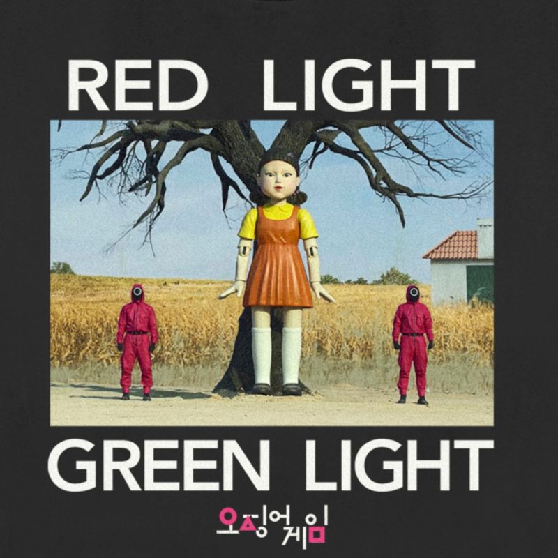 Juniors Womens Squid Game Red Light Green Light Scene T-Shirt, 2 of 5