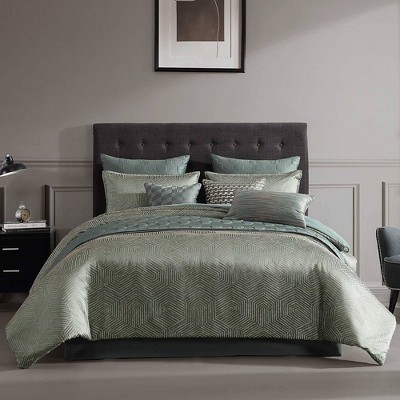 Riverbrook Home 10pc Queen Hendrix Comforter Bedding Set Green: Polyester Jacquard, Includes Decorative Pillows & Euro Shams