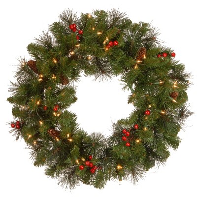 National Tree Company 24in. Crestwood Spruce Wreath with Clear Lights