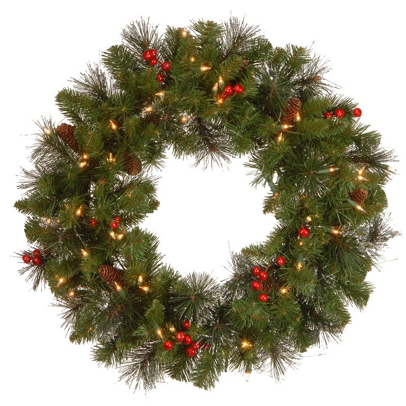 24" Prelit Crestwood Spruce Christmas Wreath Clear Lights - National Tree Company, 1 of 8