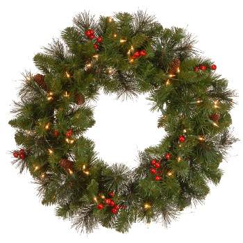 National Tree Company Pre-Lit Artificial 24in. Crestwood Spruce Wreath with Clear Lights