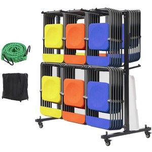 EcoSummer Folding Chair Rack and Table Cart for 84 Chairs or 12 Tables, 800 lbs Capacity, Storage Dolly with Wheels, Dust Cover & Elastic Cords, Black - 1 of 4