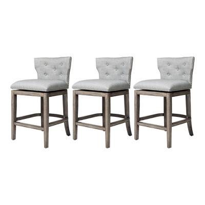 Maven Lane Hugo Low Back Kitchen Stool with Fabric Upholstered Seat, Set of 3