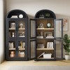 72" Tall Arched Bookshelf Cabinet, Modern Farmhouse Wood Bookcase with 4 Glass Doors & Open Shelf - 3 of 4