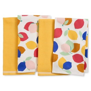 Sur La Table Kitchen Essentials 4pk 16"x28" Lemon Zest Citrus Fruit Kitchen Towel Set: 100% Cotton, Machine Washable, Woven Pattern - 1 of 4