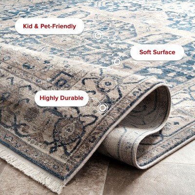 Gray and Blue Medallion Synthetic 4' x 6' Area Rug