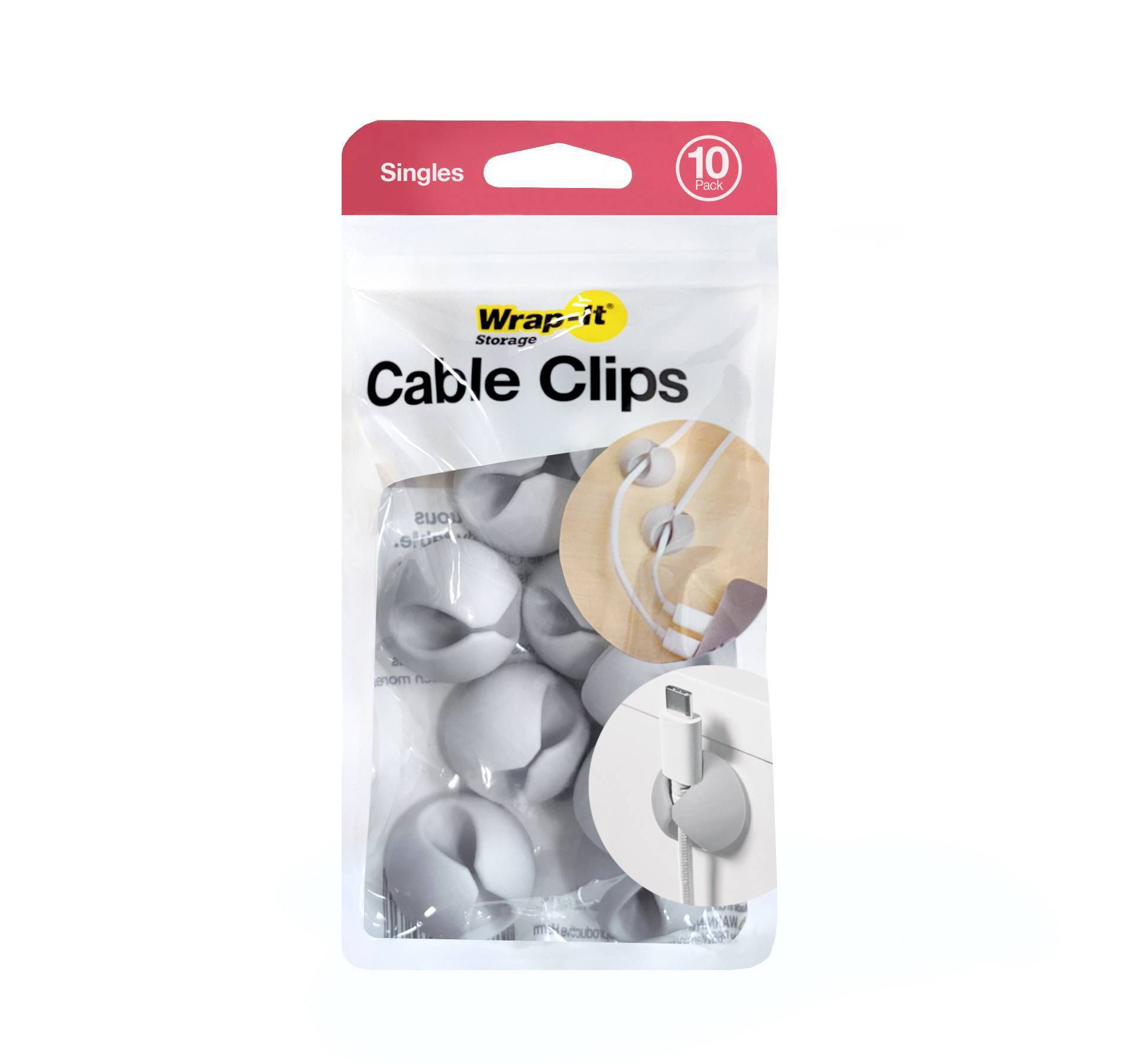 Wrap-It Cable Clips Single 10pk Pebble Gray
