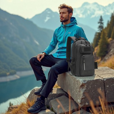 Unique Bargains Waterproof Multi-Pocket Fishing Backpack with Rod Holder Black — фото 4