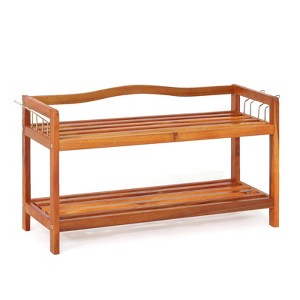Tangkula Freestanding 2-Tier Wood Shoe Rack Shelf Storage with 4 Metal Hanging Bars - 1 of 4