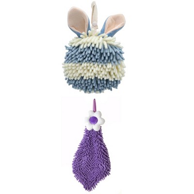 REGALWOVEN 2 Packs Soft Absorbent Flower and Rabbit Shape Decorative Chenille Hand Towel for Bathroom 6" x 15"/7" x 7"
