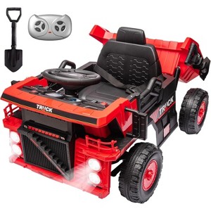 12V Kids Ride On Dump Truck, Electric Construction Car w/ Remote, Lift Bed, Shovel, Music & LED Lights - 1 of 4