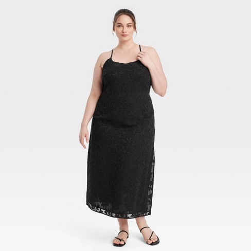 Women's Jacquard Maxi Slip Dress - A New Day™ Black 3x : Target