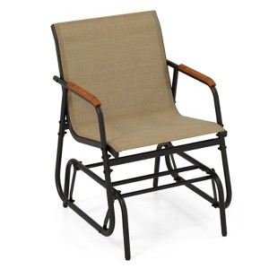 Tangkula Patio Glider Chair w/ Curved Teak Armrests & Breathable Fabric Seat Outdoor - 1 of 4