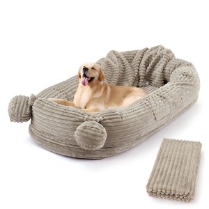 Large Size Dogs Bed, XL Washable Pet Bed with Faux Fur Bolster, Removable Cover Calming Round Bed - 1 of 4