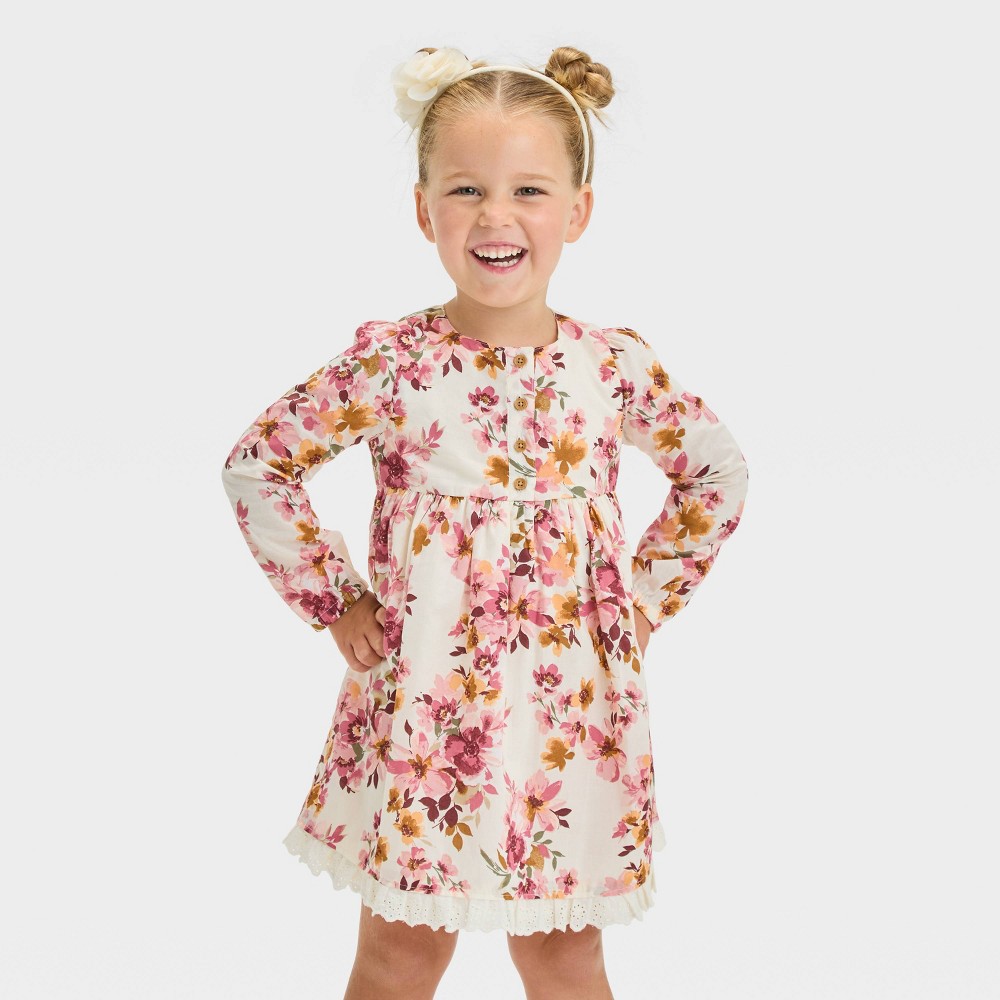 OshKosh Bgosh Toddler Girls Long Sleeve Floral Printed Dress - Cream