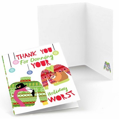 Big Dot of Happiness Wild and Ugly Sweater Party - Holiday and Christmas Animals Party Thank You Cards (8 Count)