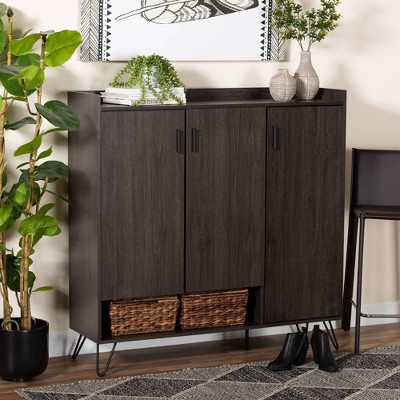 Baldor Wood 3 Door Shoe Cabinet Dark Brown Baxton Studio Target