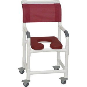 MJM International Corporation Shower chair 18 in width 3 in total locking casters BURGANDY front seat MAROON designer mesh backrest sling 300 lbs wt - 1 of 1