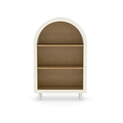 LIVAREEmlen Arched Small Bookcase,Wooden Modern Arched Top Bookshelf with 3 Shelves,White with Woodgrain Shelves for Living Room, Bedroom, Entryway