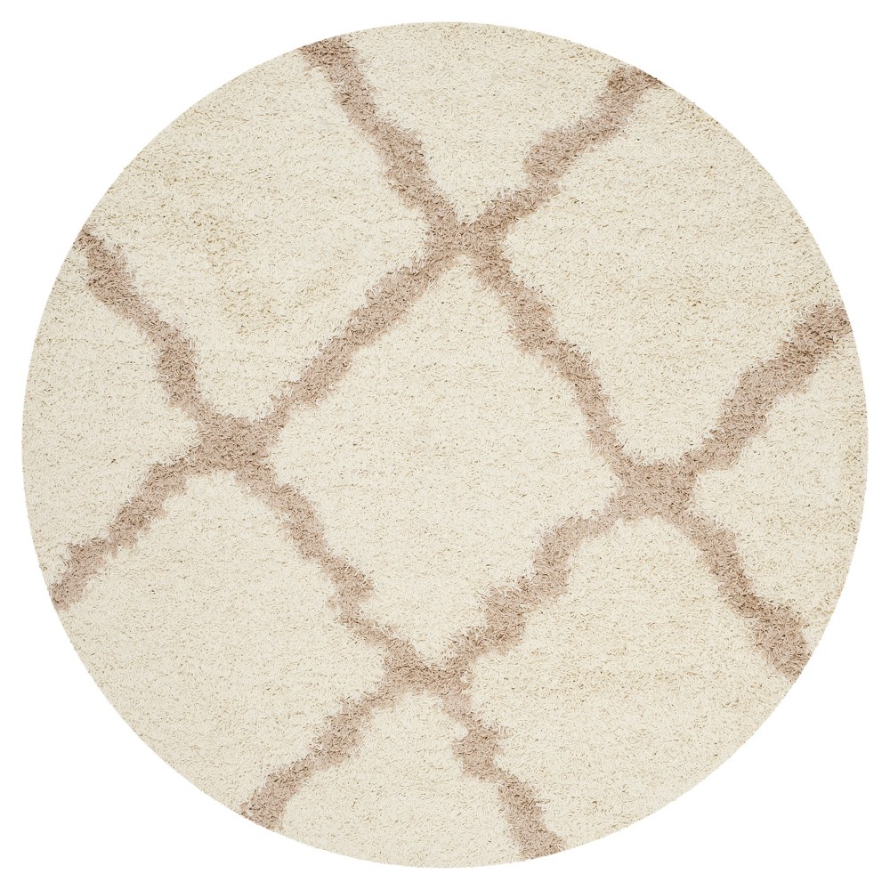 Ivory/Beige Geometric Shag/Flokati Loomed Round Area Rug - (6' Round) - Safavieh