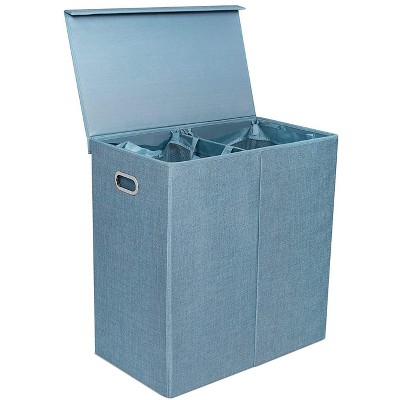 BirdRock Home Double Linen Laundry Hamper with Lid and Removable Liner - Light Blue