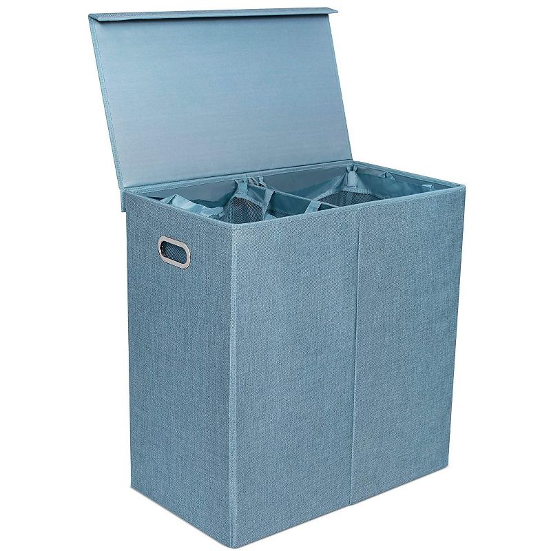 BirdRock Home Double Linen Laundry Hamper with Lid and Removable Liner - Light Blue, 1 of 8