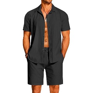COOFANDY Men's 2 Pieces Cotton Linen Set Short Sleeve Button Down Shirts Summer Beach Shorts Casual Outfits - 1 of 4